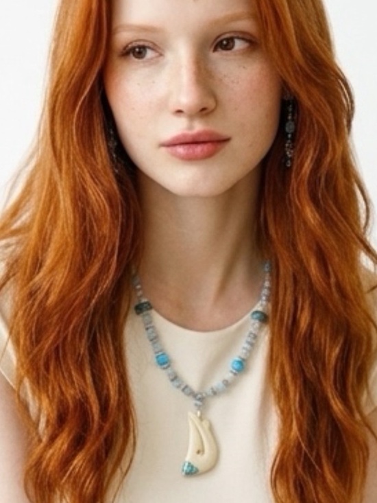 Hand Crafted Jewelry - Aquamarine, Vintage Glass, Vintage Māori Hook and Silver Necklace Set